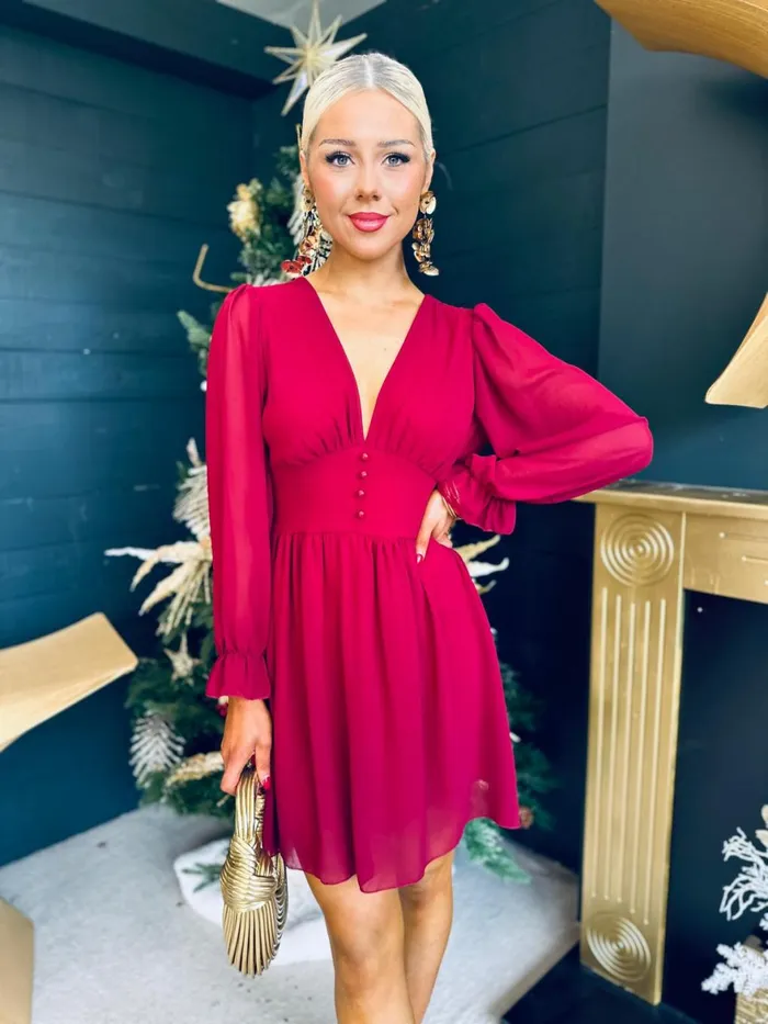Women Evening Dress Canella Lane Alice Banded Mini Dress Burgundy