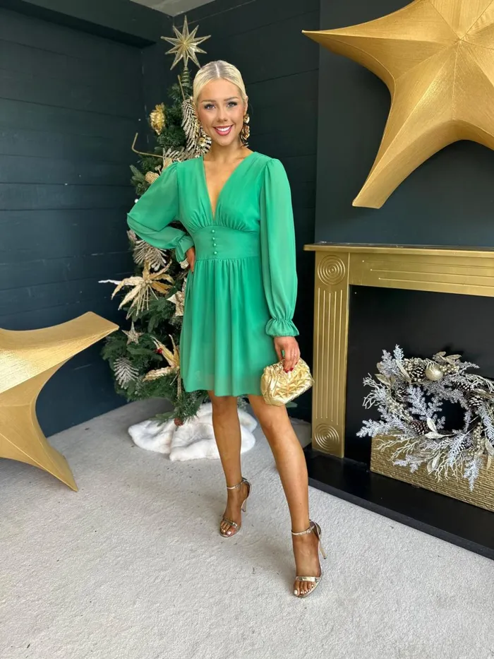 Women Evening Dress Canella Lane Alice Banded Mini Dress Emerald