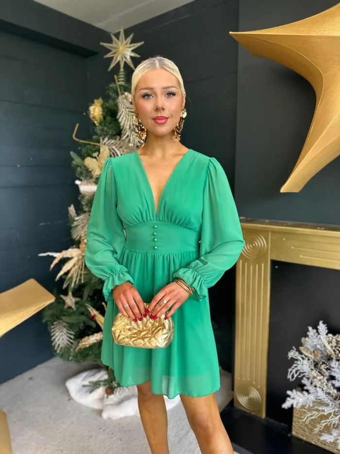 Women Evening Dress Canella Lane Alice Banded Mini Dress Emerald