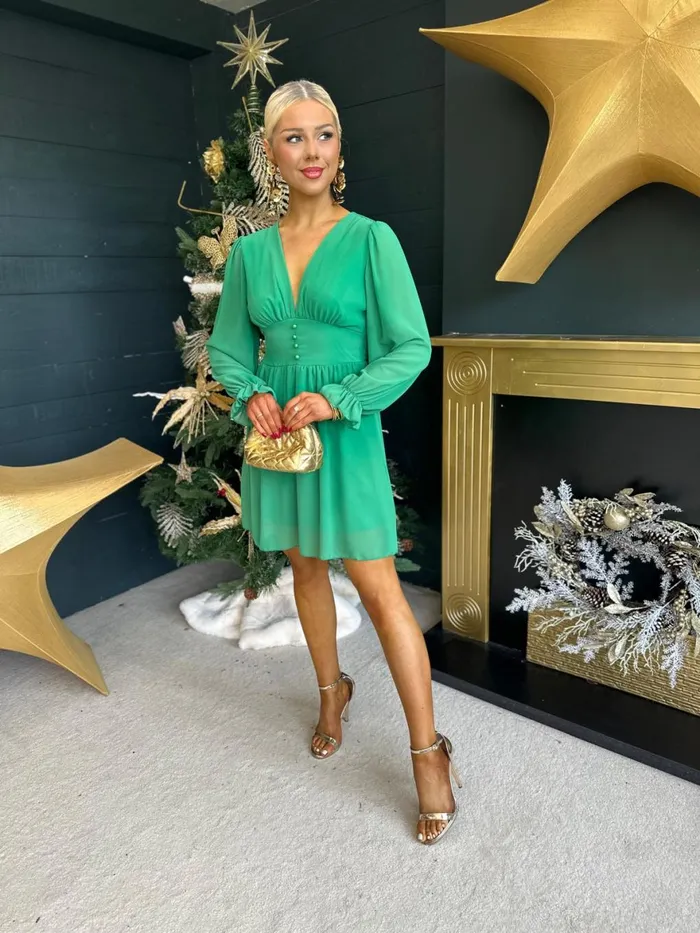 Women Evening Dress Canella Lane Alice Banded Mini Dress Emerald
