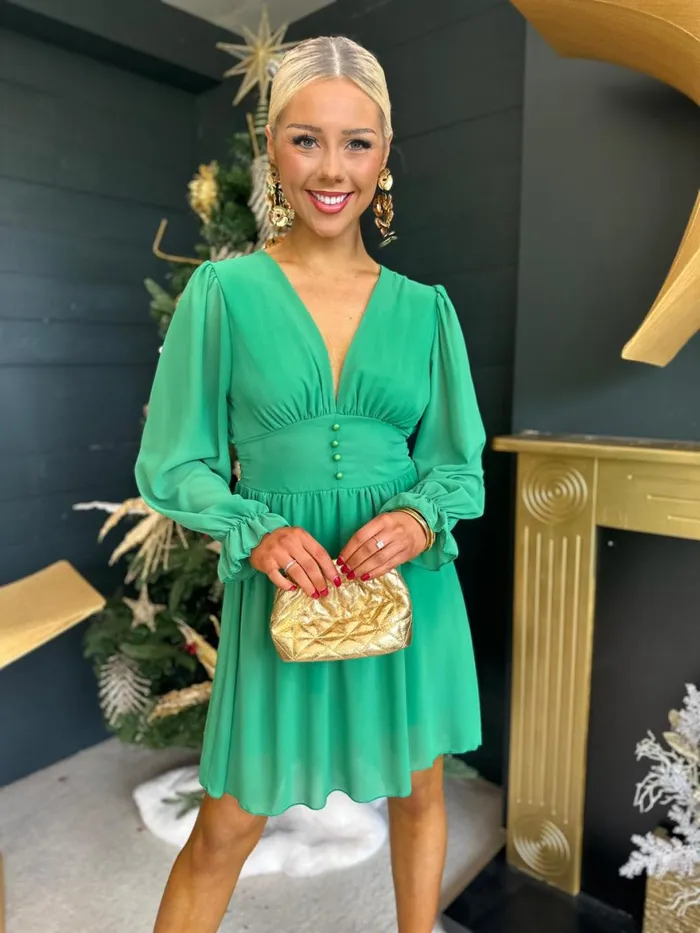 Women Evening Dress Canella Lane Alice Banded Mini Dress Emerald