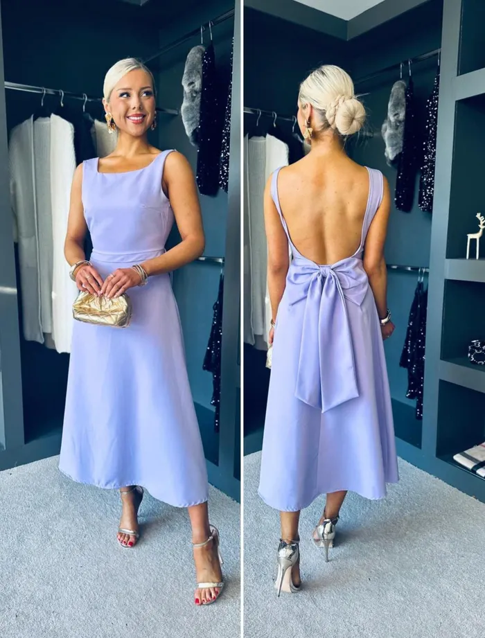 Women Evening Dress Canella Lane Antoinette Bow Detail Midi Dress Lilac