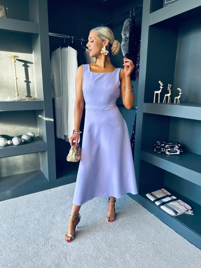 Women Evening Dress Canella Lane Antoinette Bow Detail Midi Dress Lilac