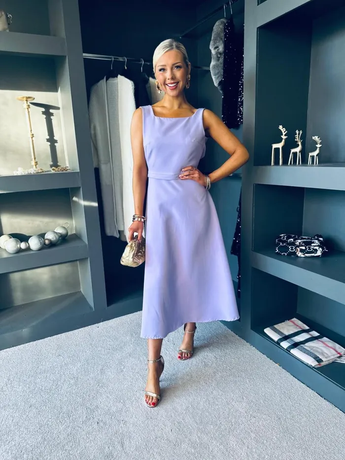 Women Evening Dress Canella Lane Antoinette Bow Detail Midi Dress Lilac