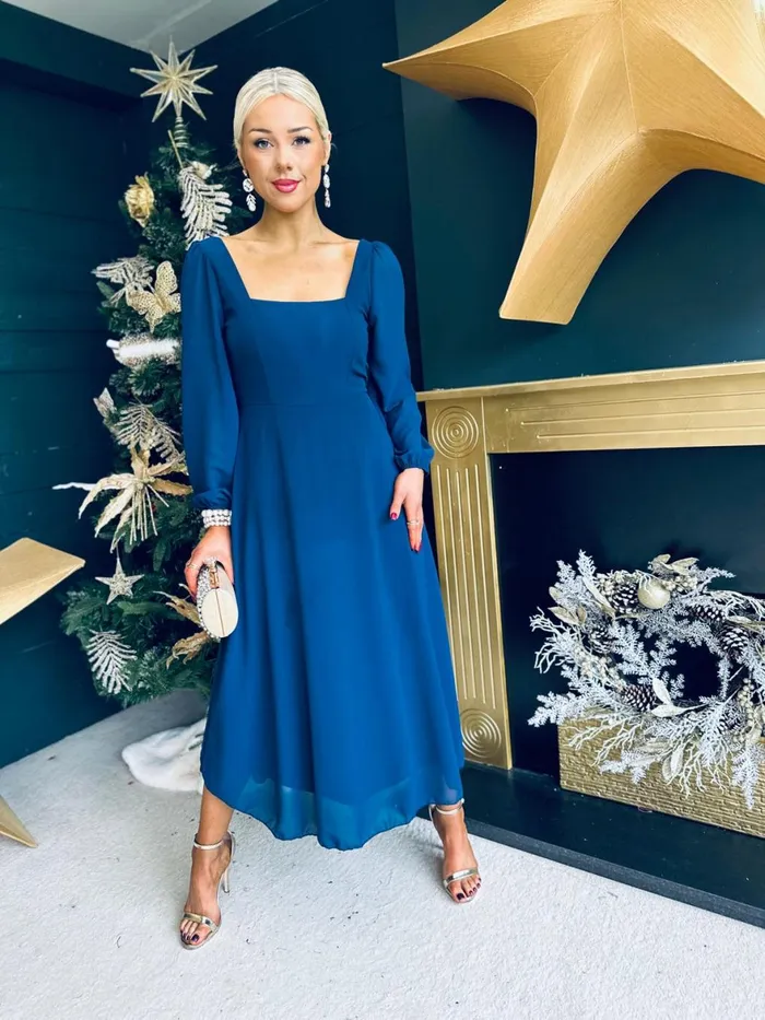 Women Evening Dress Canella Lane Caitlin Square Neck Midi Dress Navy