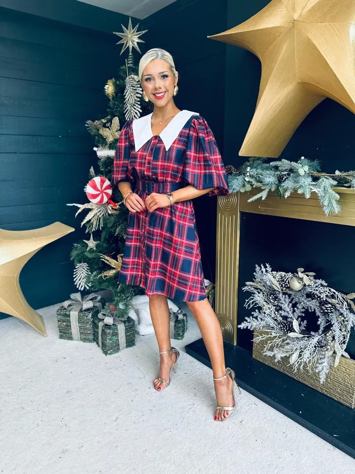 Women Evening Dress Canella Lane Candy Tartan Detailed Mini Dress Red