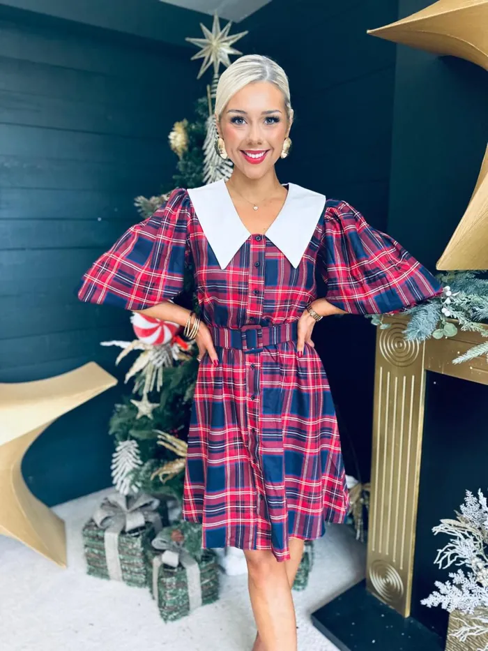 Women Evening Dress Canella Lane Candy Tartan Detailed Mini Dress Red