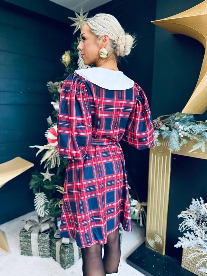 Women Evening Dress Canella Lane Candy Tartan Detailed Mini Dress Red