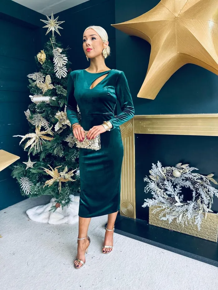 Women Evening Dress Canella Lane Carmel Velvet Occasion Dress Forest