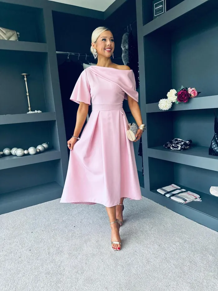Women Evening Dress Canella Lane Celine Detailed Occasion Dress Pwr Pink