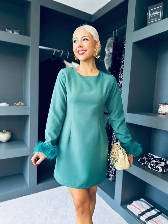 Women Evening Dress Canella Lane Eabha Feather Detail Mini Green