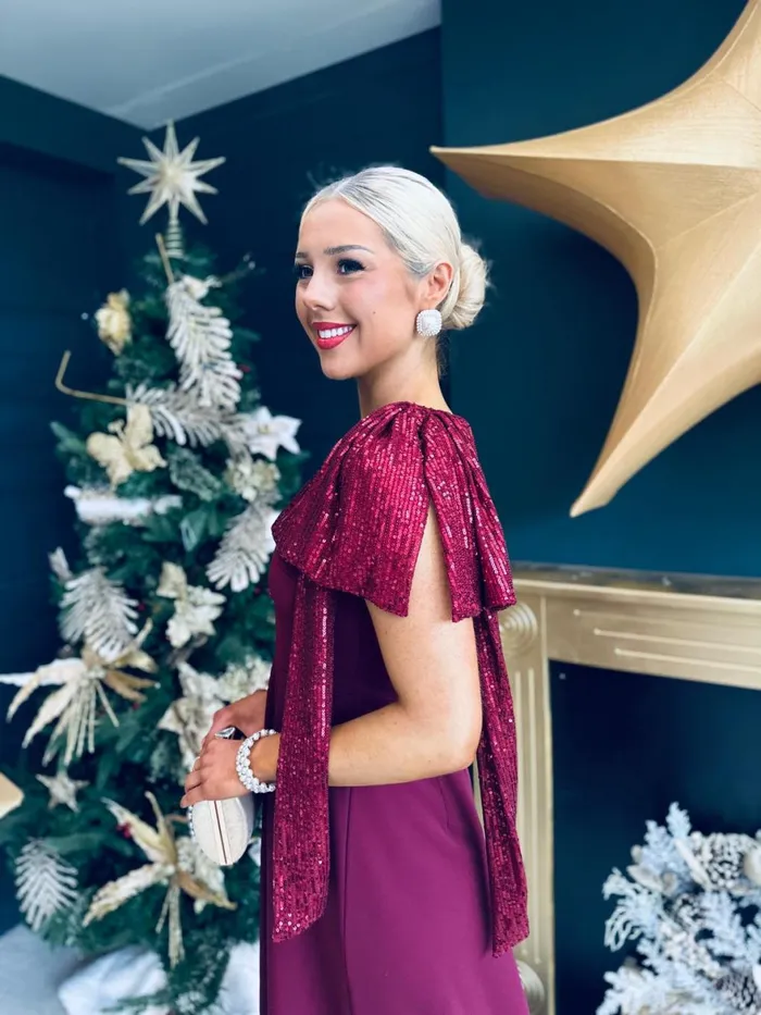 Women Evening Dress Canella Lane Hailey Sequin Bow Detail Dress Burgundy