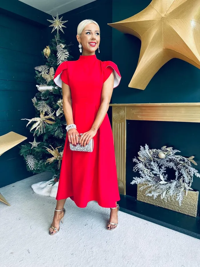 Women Evening Dress Canella Lane Harriet Detailed Occasion Midi Dress Red