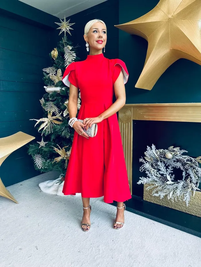 Women Evening Dress Canella Lane Harriet Detailed Occasion Midi Dress Red
