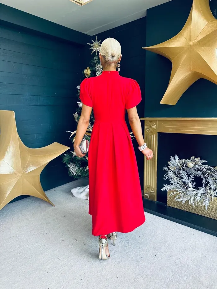 Women Evening Dress Canella Lane Harriet Detailed Occasion Midi Dress Red