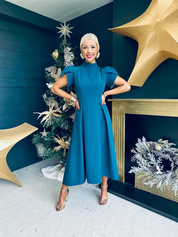 Women Evening Dress Canella Lane Harriet Detailed Occasion Midi Dress Teal