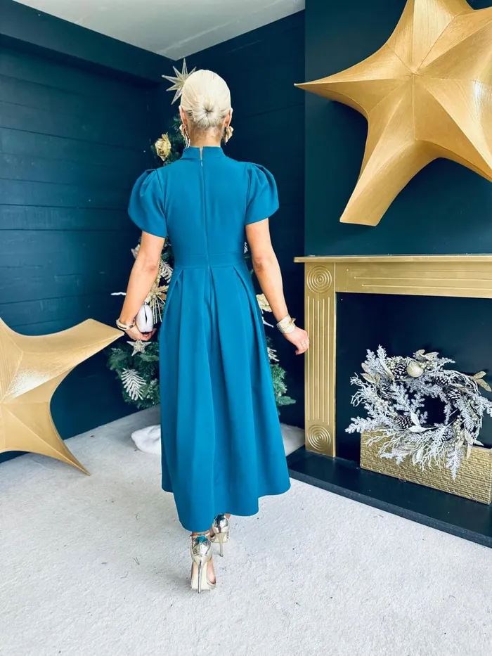 Women Evening Dress Canella Lane Harriet Detailed Occasion Midi Dress Teal