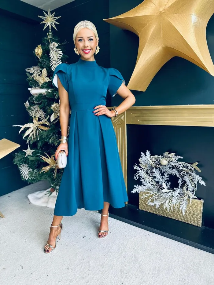 Women Evening Dress Canella Lane Harriet Detailed Occasion Midi Dress Teal