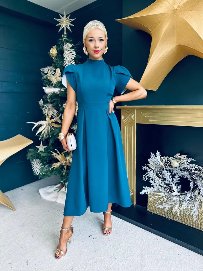 Women Evening Dress Canella Lane Harriet Detailed Occasion Midi Dress Teal