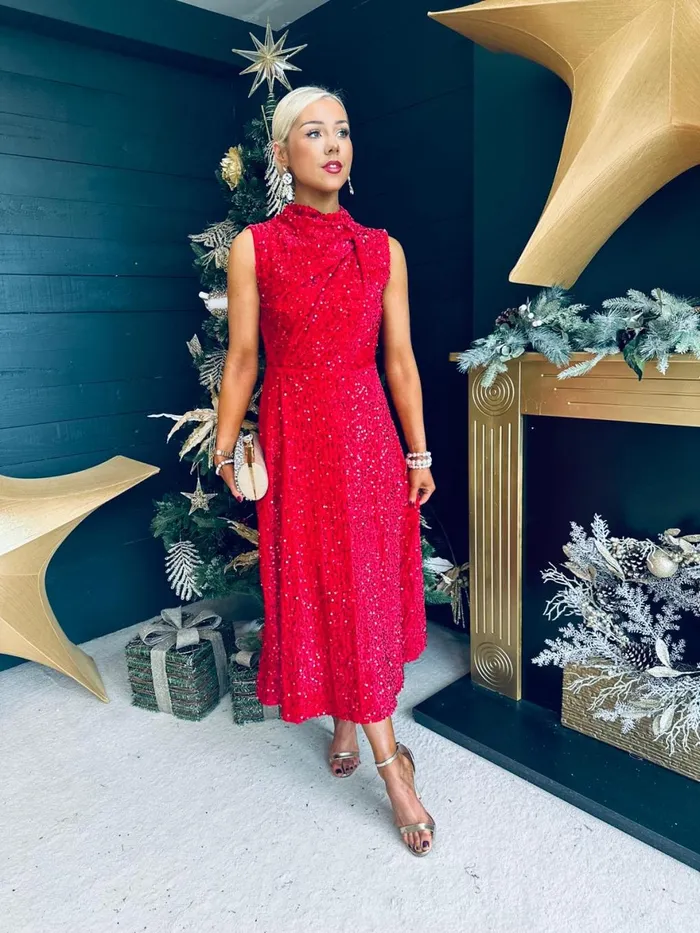 Women Evening Dress Canella Lane Kasey Gathered Occasion Dress Red