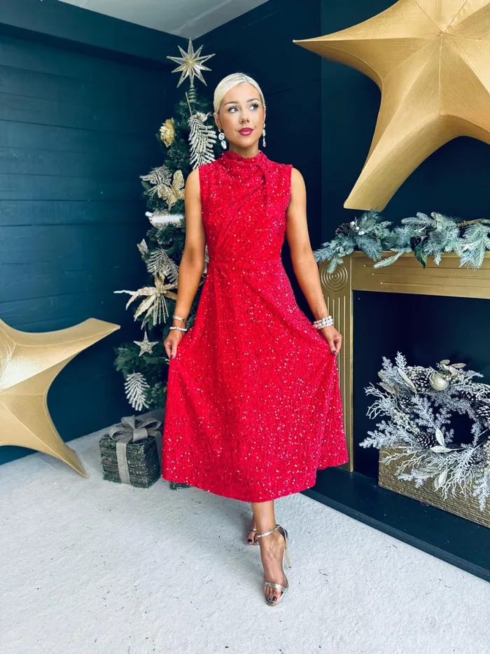 Women Evening Dress Canella Lane Kasey Gathered Occasion Dress Red