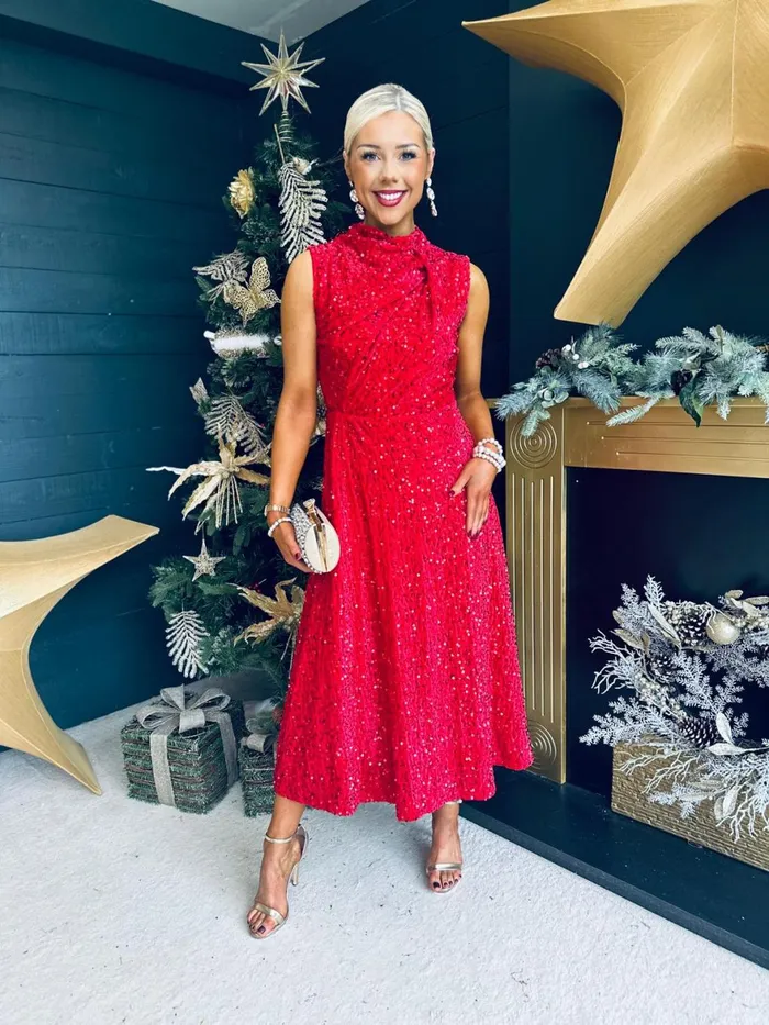 Women Evening Dress Canella Lane Kasey Gathered Occasion Dress Red