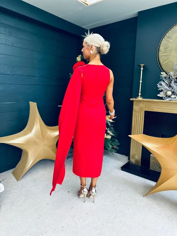 Women Evening Dress Canella Lane Keegan Cape Detail Occasion Dress Red