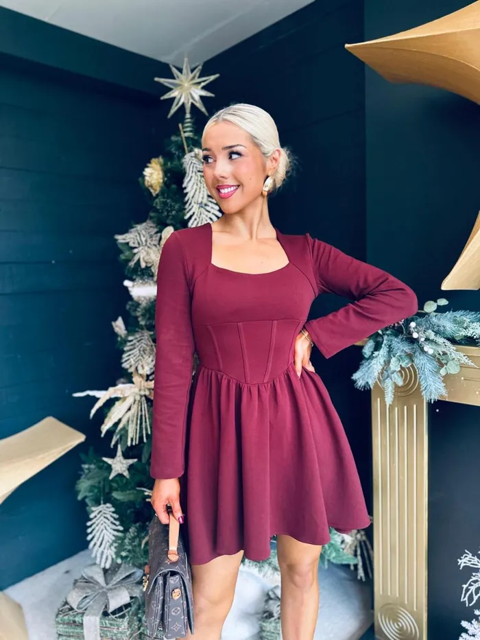 Women Evening Dress Canella Lane Monica Detailed Mini Dress Wine