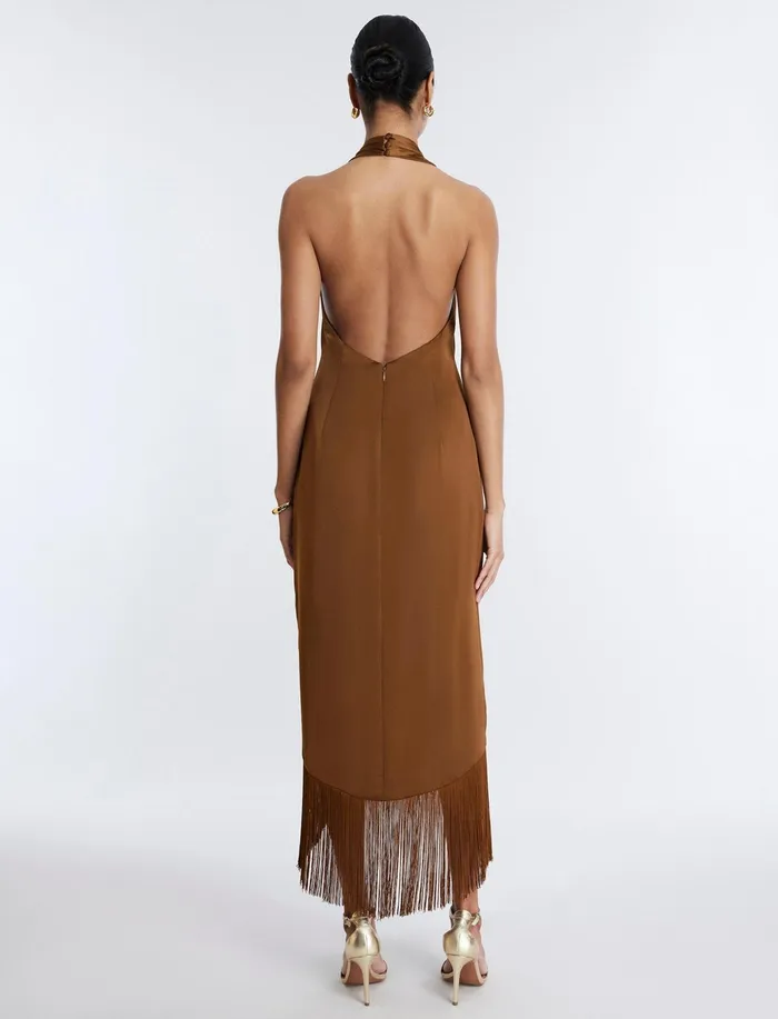 Women Evening Dresses and Gowns BCBG Arla Halter Fringe Dress Monks Robe