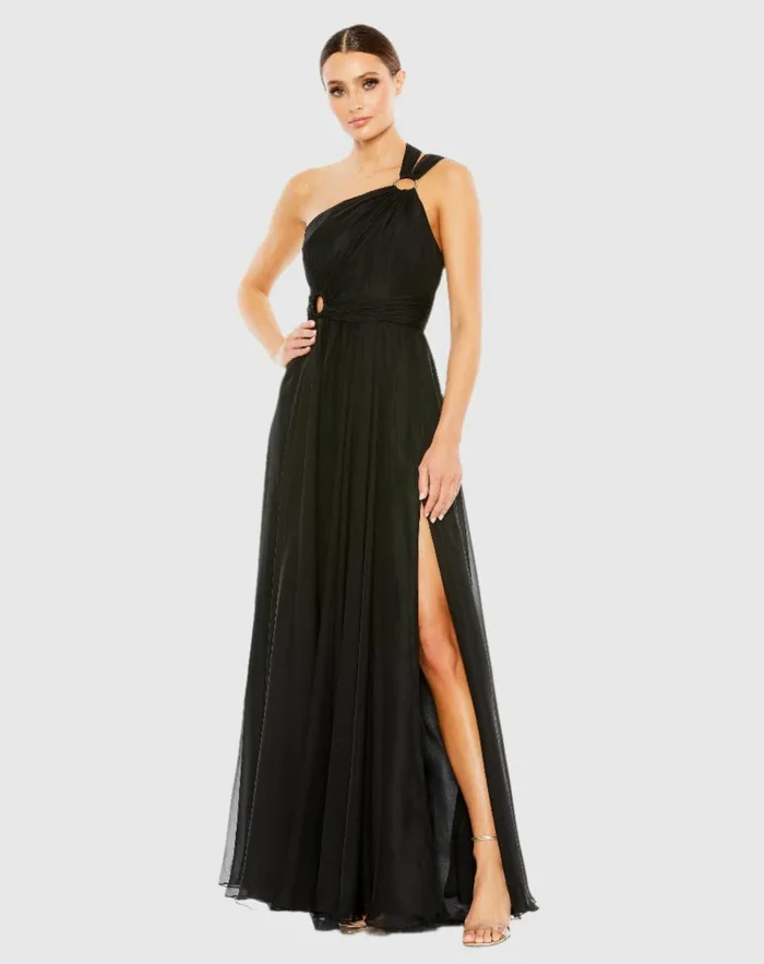 Women Evening Gowns Mac Duggal Strappy One Shoulder A Line Gown Black