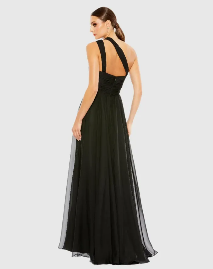 Women Evening Gowns Mac Duggal Strappy One Shoulder A Line Gown Black