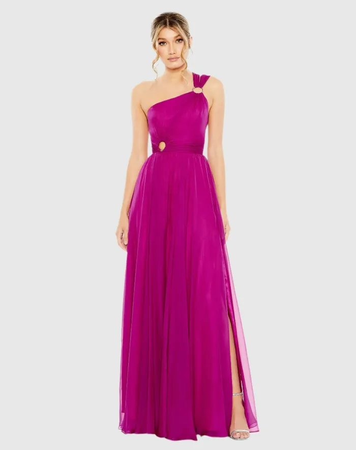 Women Evening Gowns Mac Duggal Strappy One Shoulder A Line Gown Black