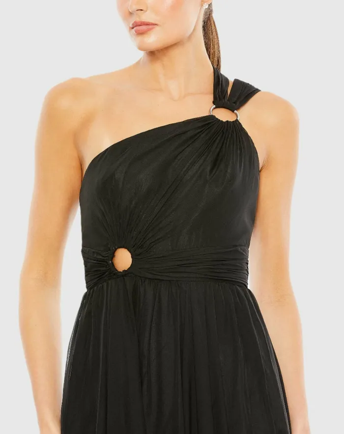 Women Evening Gowns Mac Duggal Strappy One Shoulder A Line Gown Black
