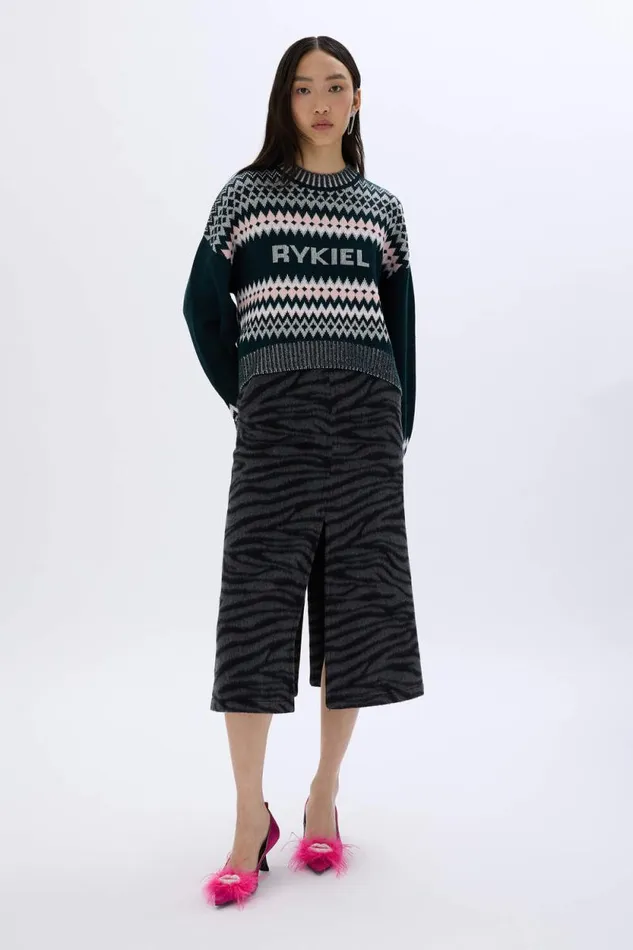 Women Fair Isle Sweater In Wool And Lurex Pink Pink Sonia Rykiel Sweaters