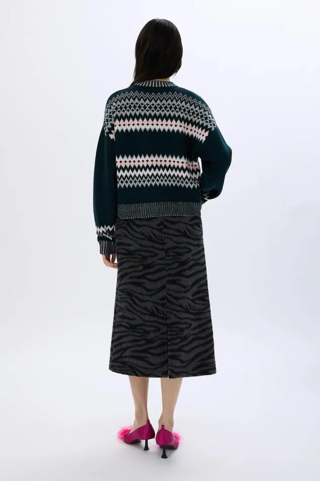 Women Fair Isle Sweater In Wool And Lurex Pink Pink Sonia Rykiel Sweaters
