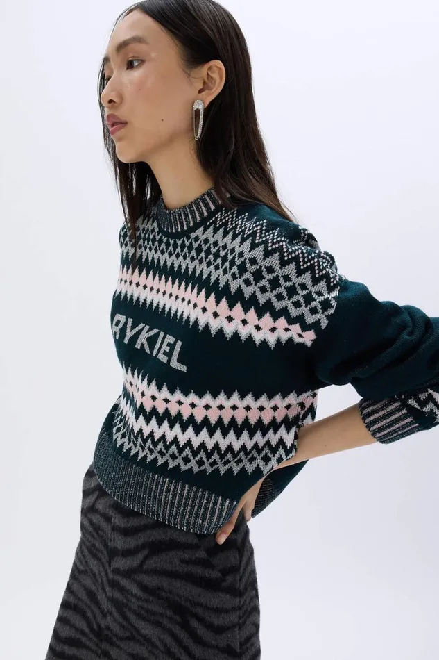 Women Fair Isle Sweater In Wool And Lurex Pink Pink Sonia Rykiel Sweaters