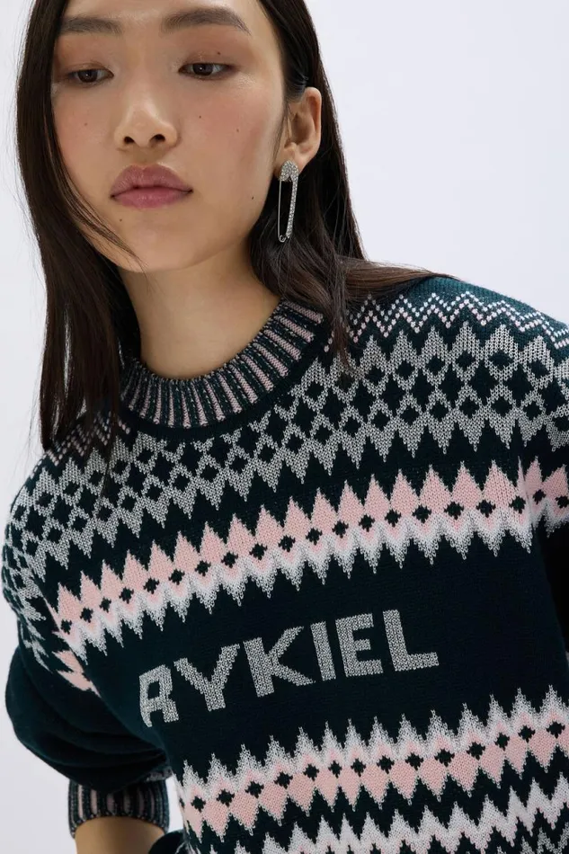 Women Fair Isle Sweater In Wool And Lurex Pink Pink Sonia Rykiel Sweaters
