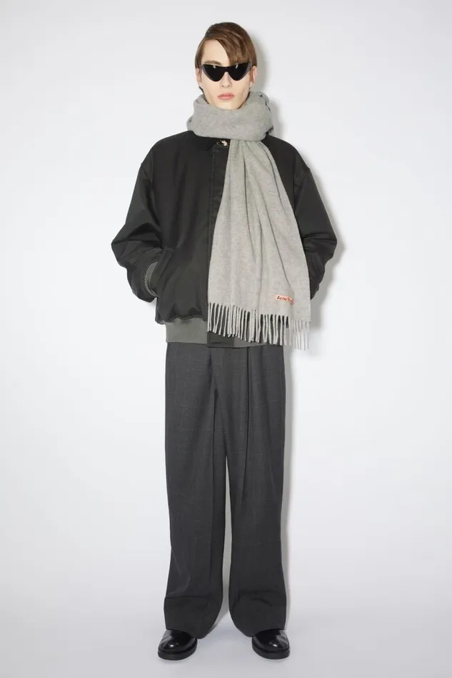 Women Fringe Wool Scarf 8211 Narrow Light Grey Melange Acne Studios Scarves