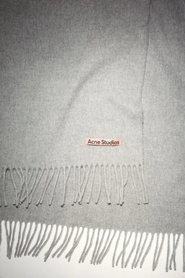 Women Fringe Wool Scarf 8211 Narrow Light Grey Melange Acne Studios Scarves