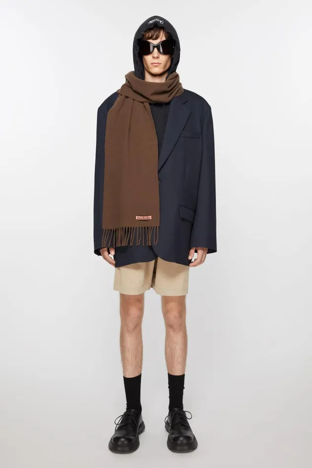 Women Fringe Wool Scarf 8211 Skinny Chocolate Brown Acne Studios Scarves