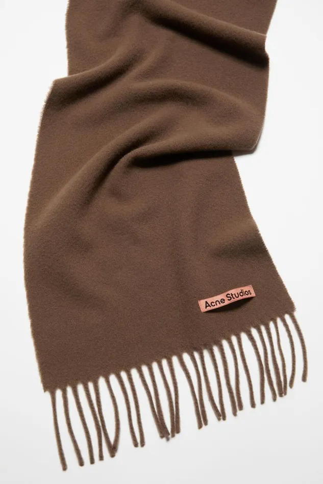 Women Fringe Wool Scarf 8211 Skinny Chocolate Brown Acne Studios Scarves