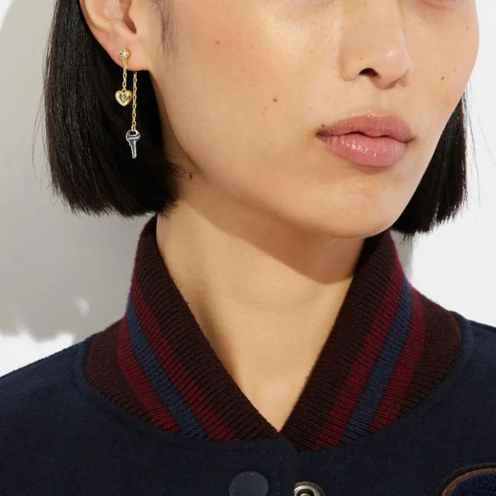 Women Heart And Key Drop Earrings Goldsilver Coach Jewelry