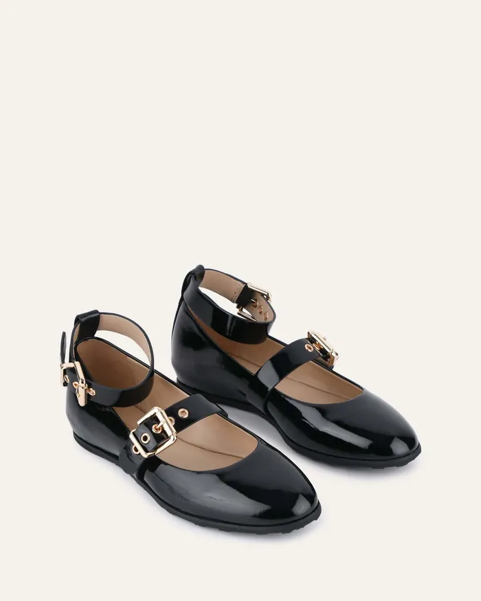 Women Hera casual flats black crinkle patent BALLET jomercer Women Hera casual flats black crinkle patent BALLET jomercer