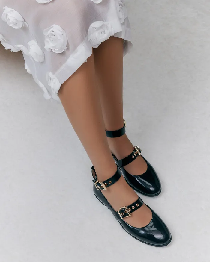 Women Hera casual flats black crinkle patent BALLET jomercer Women Hera casual flats black crinkle patent BALLET jomercer