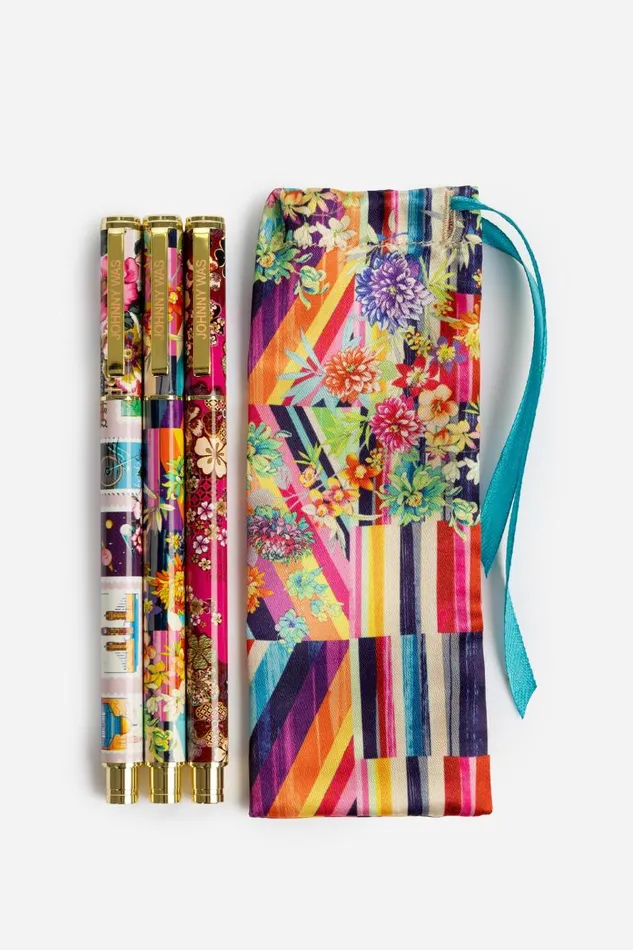 Women Home Accessories Johnny Was FLORAL STRIPE PEN SET Floral Stripe