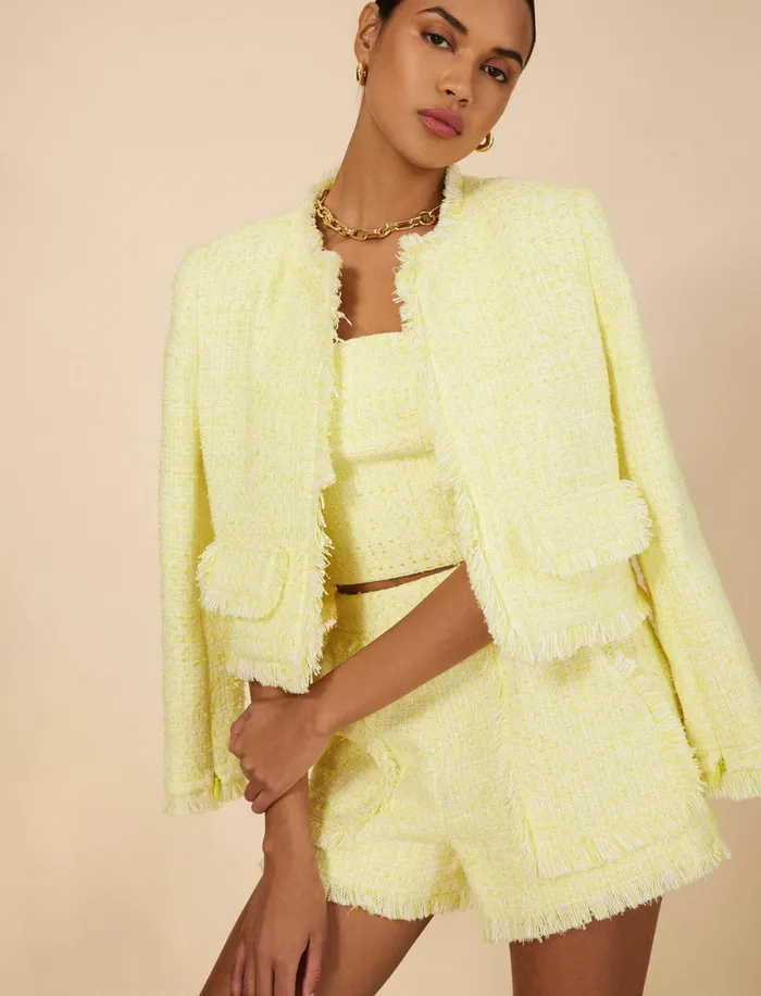 Women Jackets and Blazers BCBG Boucle Tweed Jacket Yellow
