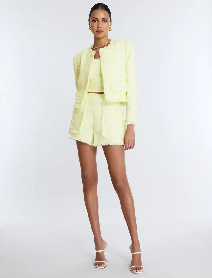 Women Jackets and Blazers BCBG Boucle Tweed Jacket Yellow