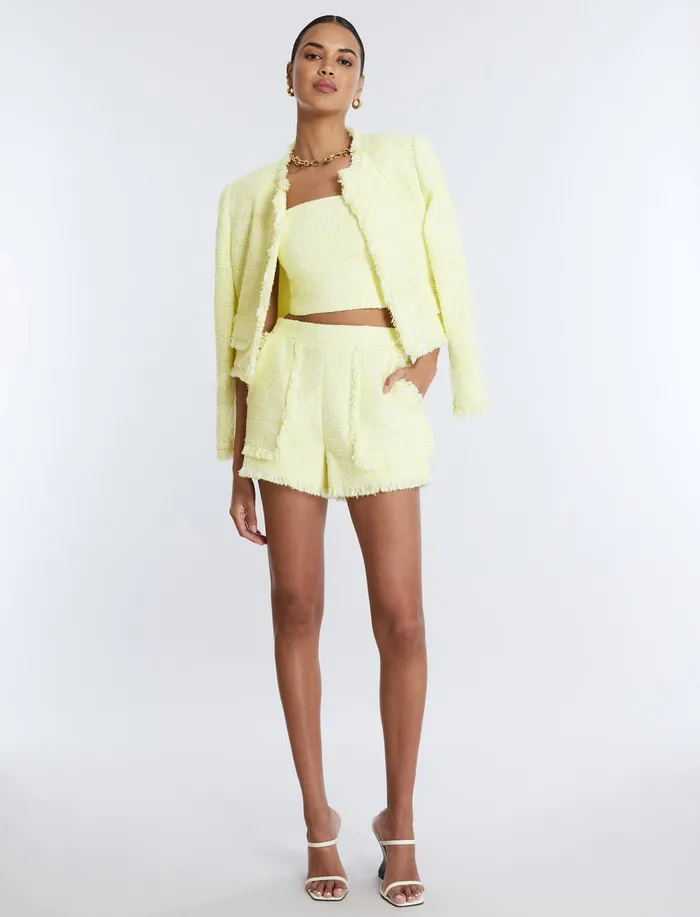 Women Jackets and Blazers BCBG Boucle Tweed Jacket Yellow