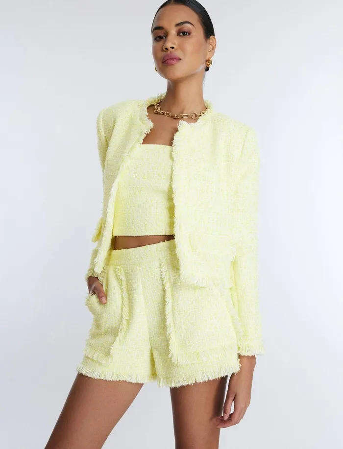 Women Jackets and Blazers BCBG Boucle Tweed Jacket Yellow