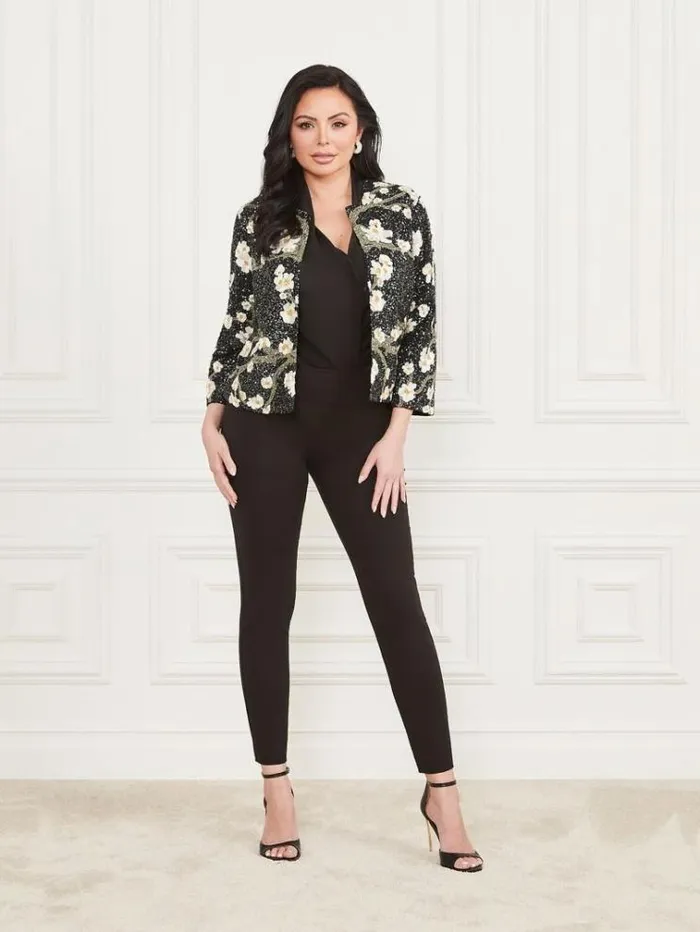 Women Jackets Marciano Precious Embroidered Sequin Jacket Blossom Black Cave Embr